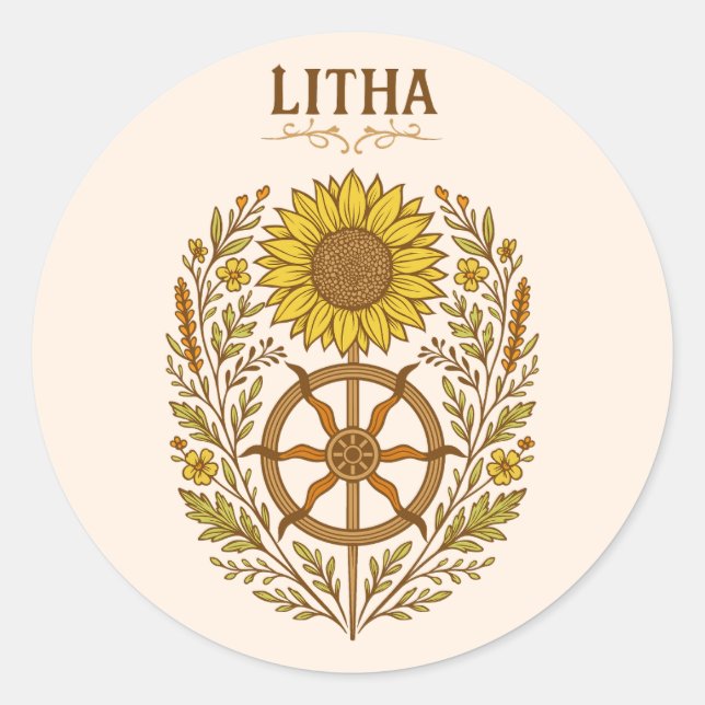 Litha Sunflower Wheel Summer Solstice Celestial  Classic Round Sticker (Front)