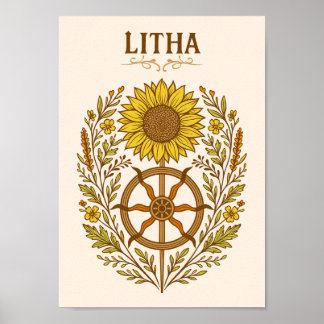 Litha Sunflower Wheel Summer Solstice Celestial Poster