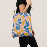 Lithograph Blue, Yellow and pink Botanical leafy