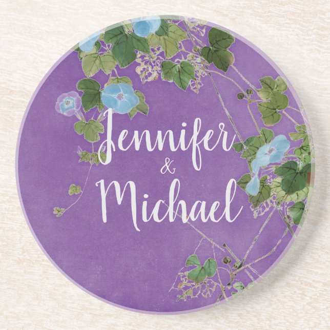 Lithograph Modern Plain Calligraphy Name Floral  Coaster (Front)