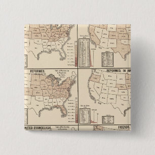 lithographed maps of denominational statistics 15 cm square badge