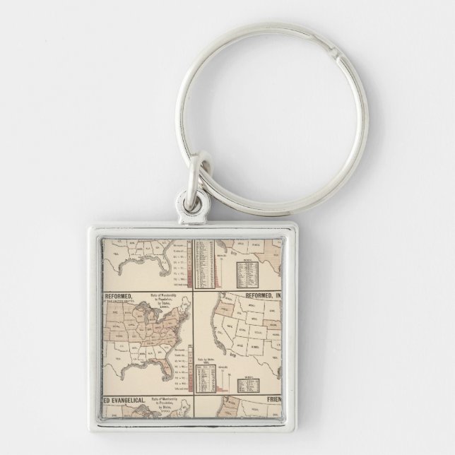 lithographed maps of denominational statistics key ring (Front)