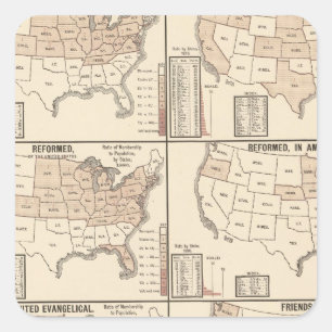 lithographed maps of denominational statistics square sticker
