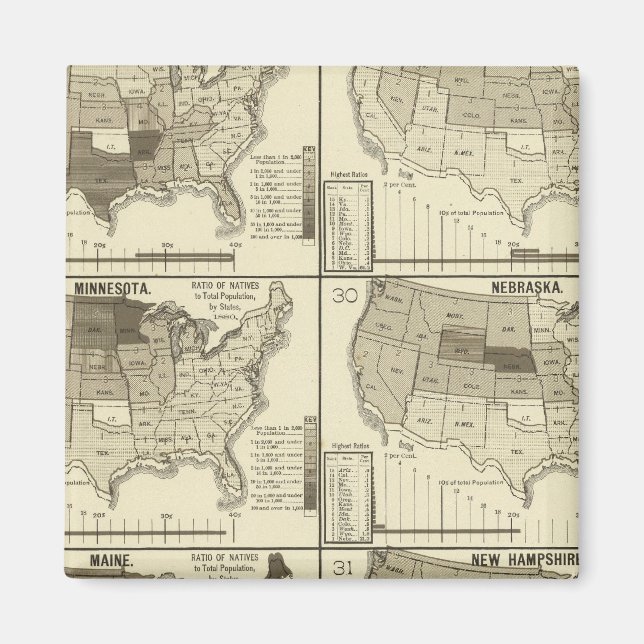lithographed maps of United States Magnet (Front)