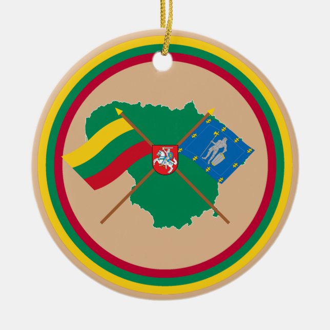 Lithuania and Alytus County Flags, Arms, Map Ceramic Tree Decoration (Front)