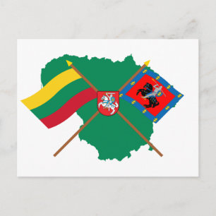 Lithuania and Vilnius County Flags, Arms, Map Postcard