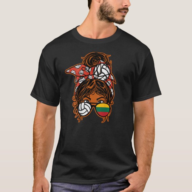 Lithuania Brown Skin Volleyball Fans  Messy Bun Ha T-Shirt (Front)