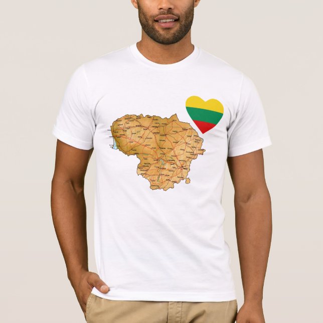 Lithuania Flag Heart and Map T-Shirt (Front)
