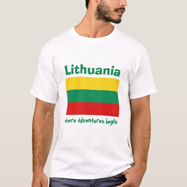 Lithuania Flag+Map+Text T-Shirt (Front)