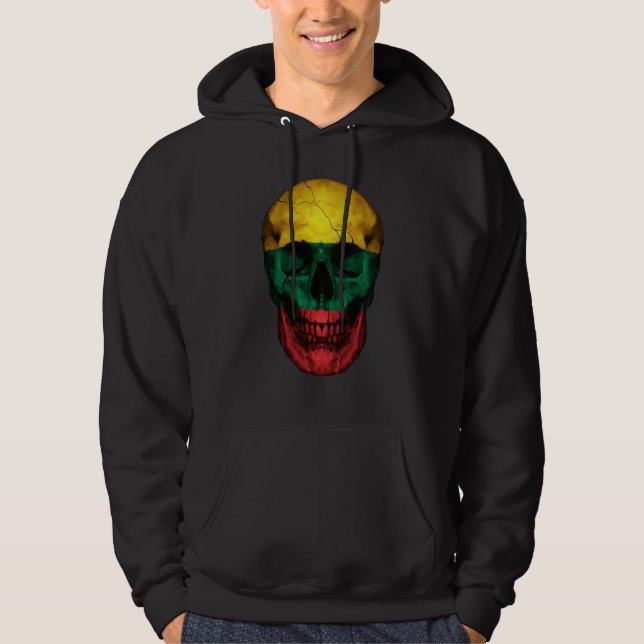 Lithuania Flag Skull Lithuanian Roots Proud Patrio Hoodie (Front)
