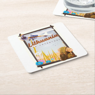 lithuania - For an adventure travel poster Square Paper Coaster