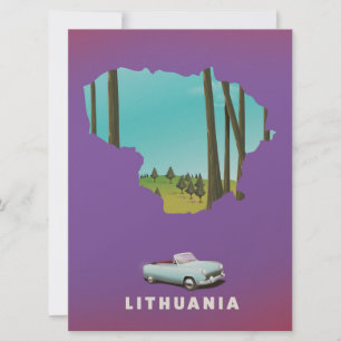 Lithuania Illustrated map travel poster Invitation