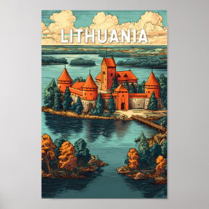 Lithuania Illustration Travel Art Vintage Poster