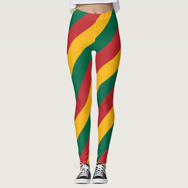 Lithuania National Flag Colours Diagonal Striped Leggings (Front)