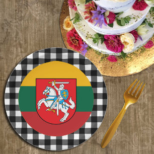 Lithuania Plate, buffalo plaid & Lithuanian Flag Paper Plate