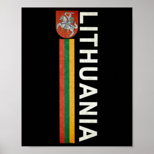 Lithuania Sporty Retro Flag And Lithuanian Emblem Poster