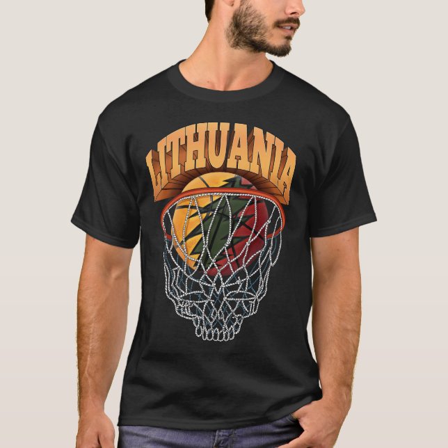 Lithuania Strong Basketball Skeleton Net T-Shirt (Front)
