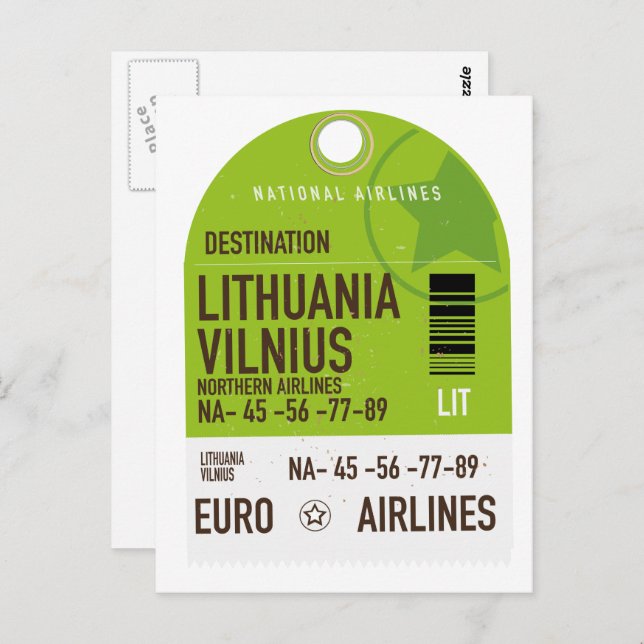 Lithuania Vilnius airliner travel ticket Postcard (Front/Back)