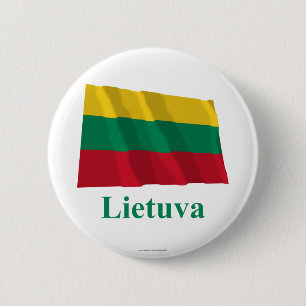 Lithuania Waving Flag with Name in Lithuanian 6 Cm Round Badge