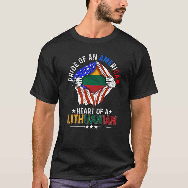 Lithuanian American America Pride Foreign Lithuani T-Shirt (Front)