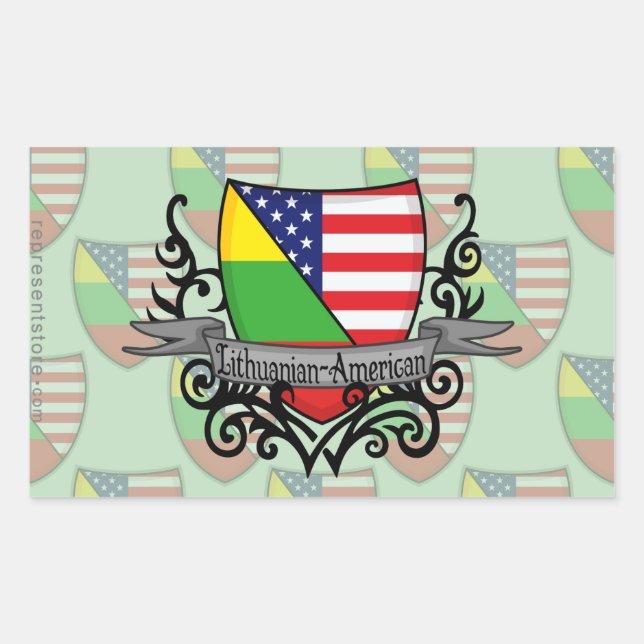 Lithuanian-American Shield Flag Rectangular Sticker (Front)