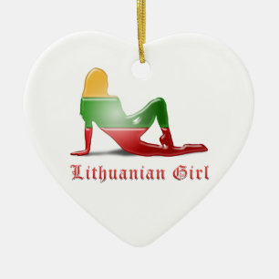 Lithuanian Girl Silhouette Flag Ceramic Tree Decoration