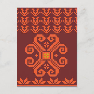 Lithuanian Red and Orange folk art pattern Postcard