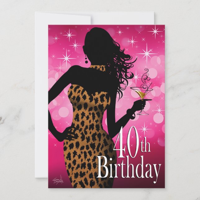 Litika Bombshell Sparkle Leopard 40th Birthday Invitation (Front)