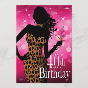 Litika Bombshell Sparkle Leopard 40th Birthday Invitation