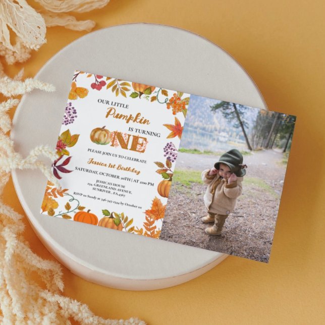 Litlle Pumpkin is turning One Girl  1ST Birthday Invitation (Creator Uploaded)