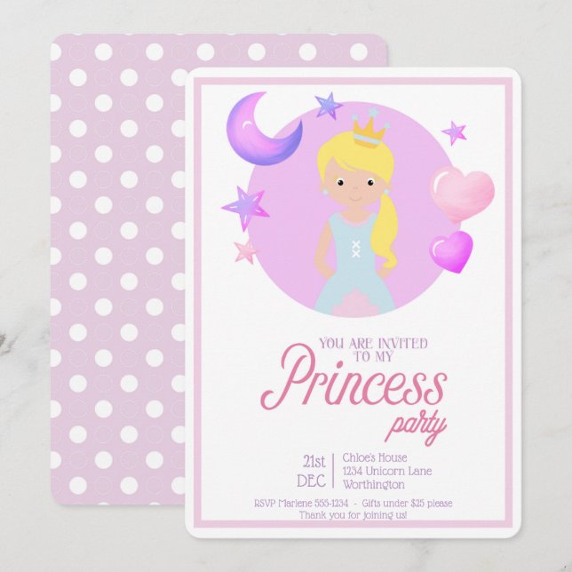 Litte Princess Birthday Party Invitation (Front/Back)