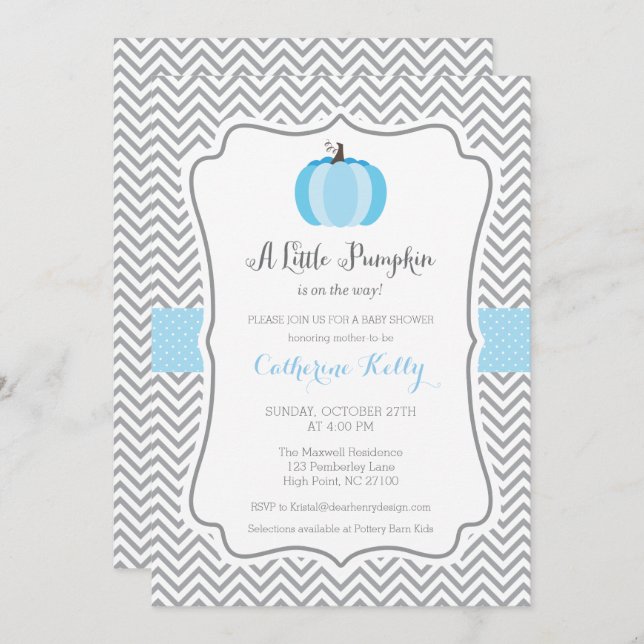 Litte Pumpkin Fall Baby Shower Invitation, Boy Invitation (Front/Back)