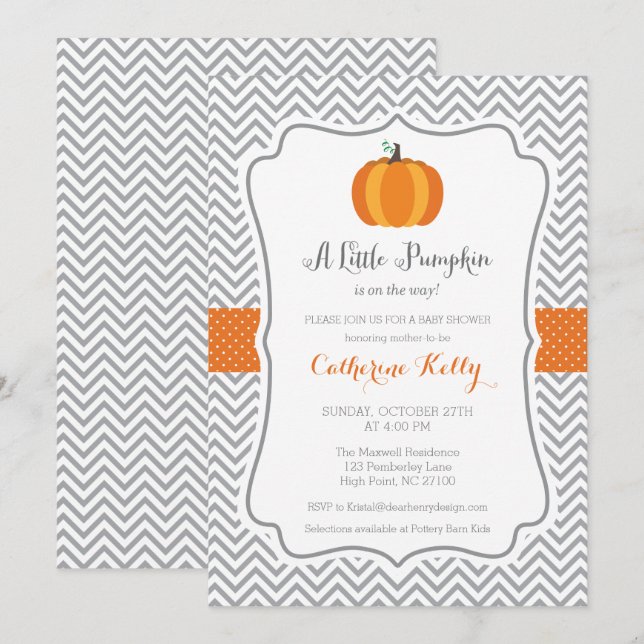 Litte Pumpkin Fall Baby Shower, Orange Neutral Invitation (Front/Back)
