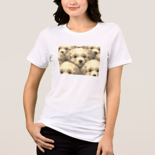 Litter of Puppies on a Woman Black Short Sleeve T Tri-Blend Shirt
