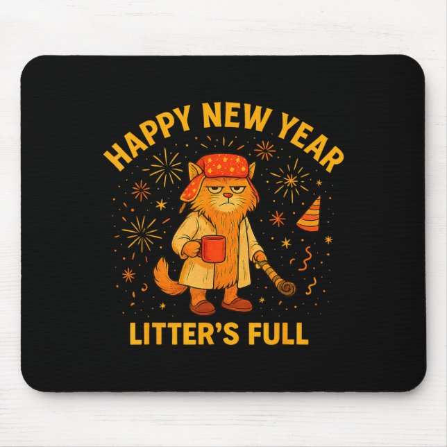Litter’s Full Funny Cat Lovers Happy New Year  Mouse Pad (Front)