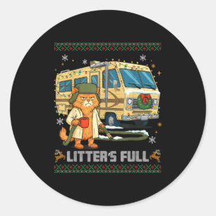 Litter's Full Funny Silly Cat Holding Coffee Meme  Classic Round Sticker