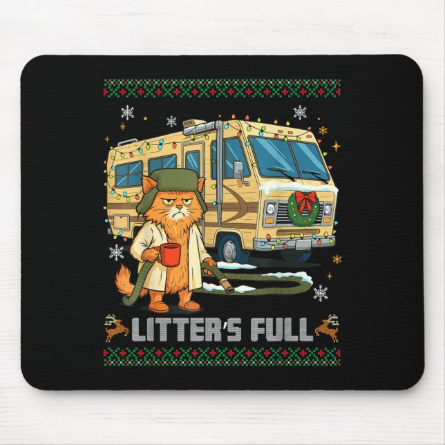 Litter's Full Funny Silly Cat Holding Coffee Meme  Mouse Pad (Front)