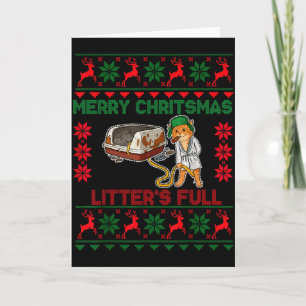 Litters Full Merry Christmas Funny Cat Lover Ugly Card