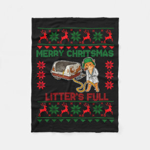 Litters Full Merry Christmas Funny Cat Lover Ugly Fleece Blanket