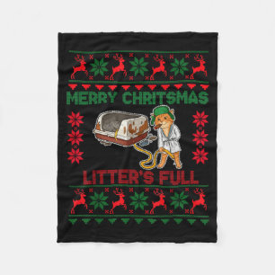 Litter's Full Merry Christmas Funny Cat Lover Ugly Fleece Blanket