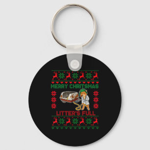 Litters Full Merry Christmas Funny Cat Lover Ugly  Key Ring