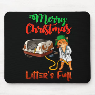 Litter's Full Merry Christmas Funny Cat Lovers Hol Mouse Pad