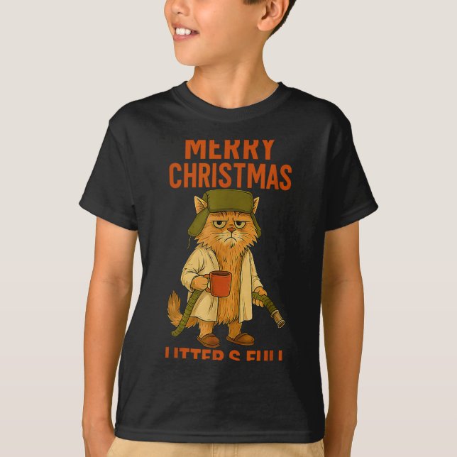 Litter's Full Merry Christmas Funny Cat Lovers Hol T-Shirt (Front)