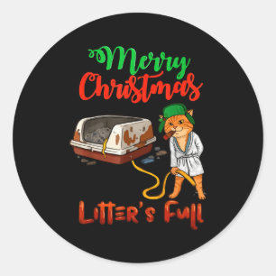 Litters Full Merry Christmas Funny Cat Lovers Holi Classic Round Sticker