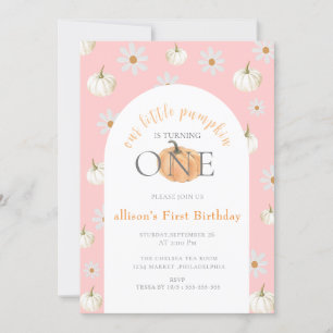   littl Fall Pumpkins Watercolor Girl 1st Birthday Invitation