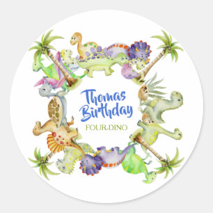 little 4th dino birthday invitation classic round sticker