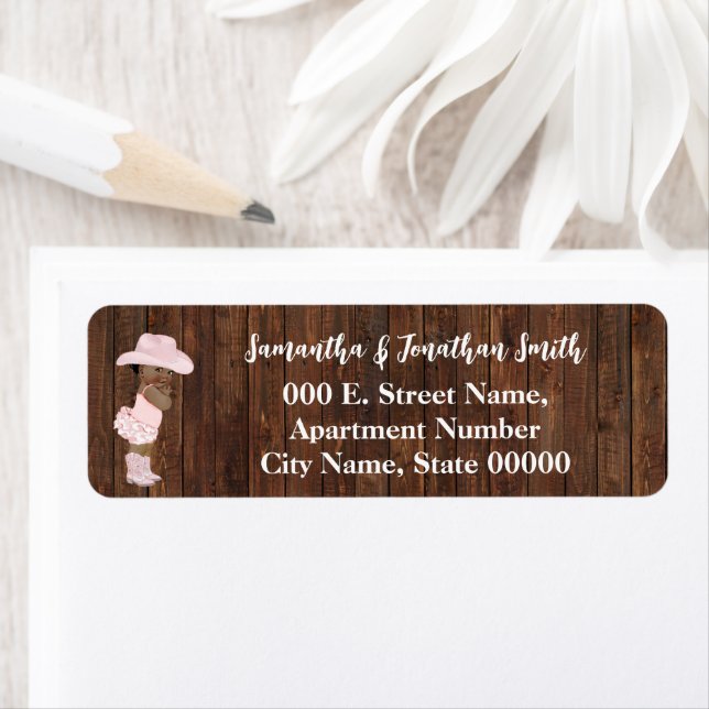 Little AA Cowgirl Baby Shower Return Address Label (Insitu)