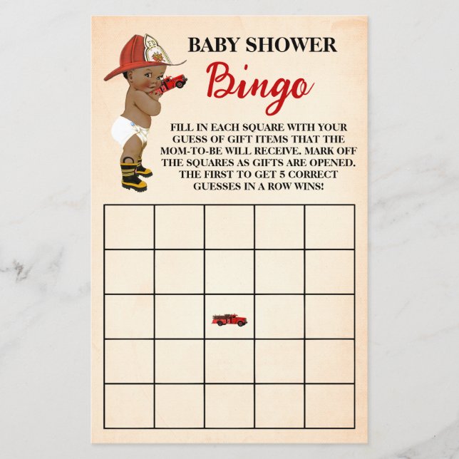 Little AA Firefighter Baby Shower Bingo Game Card (Front)