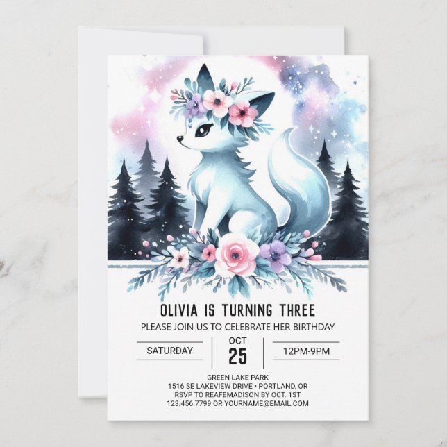 Little Adorable Wolf Birthday Invitation (Front)