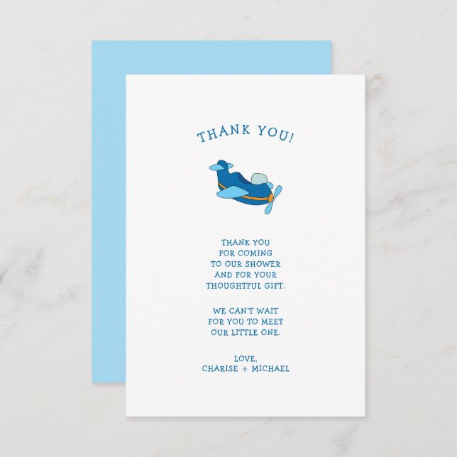 Little Aeroplane baby shower thank you note (Front/Back)